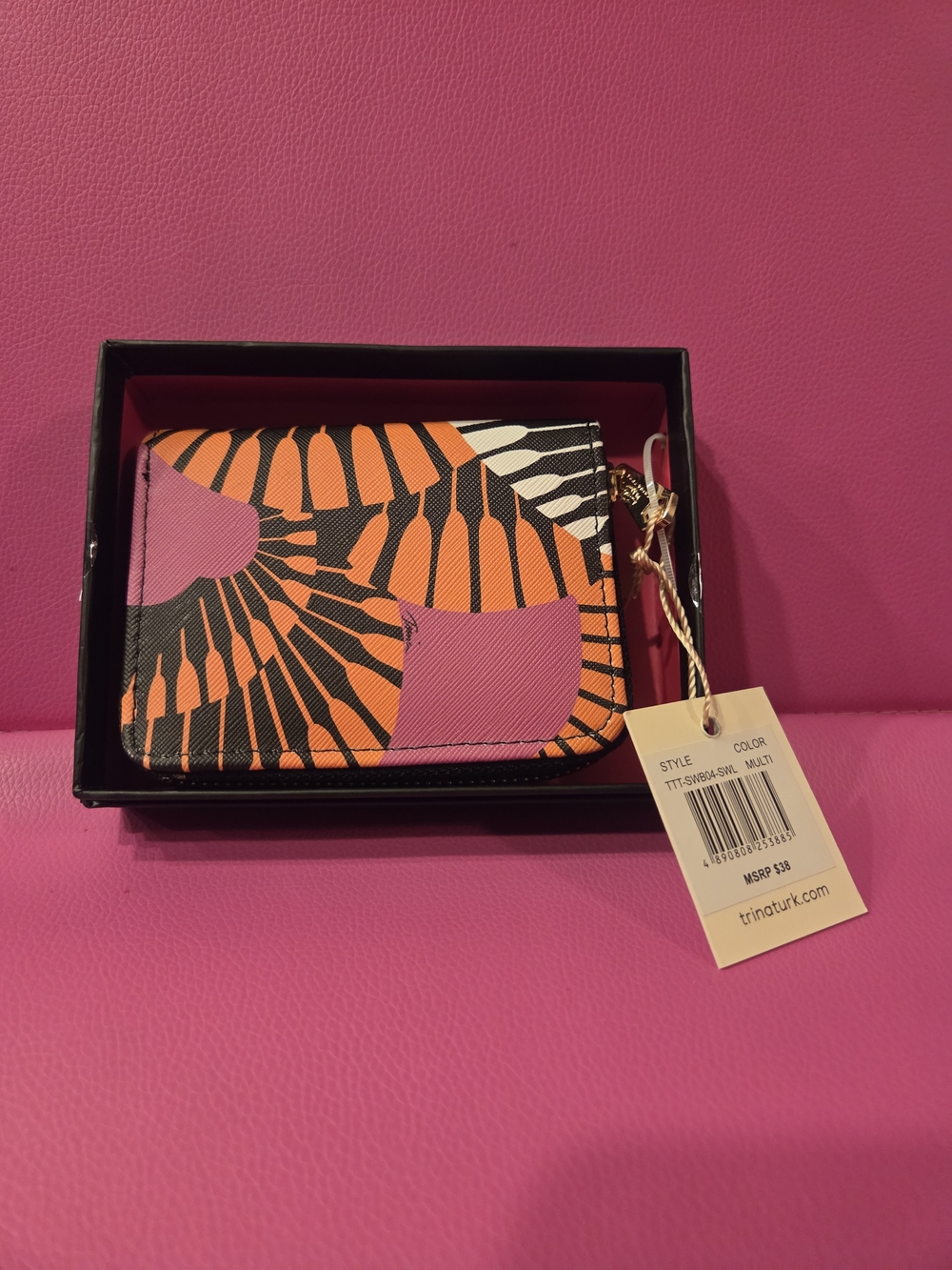 Trina Turk Orange Black Pink Graphic Zip Wallet